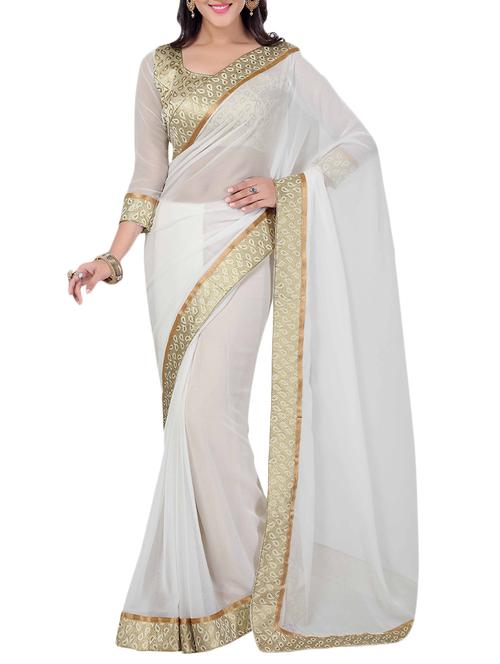 white chiffon saree - 10527557 - Very Small Image - 1