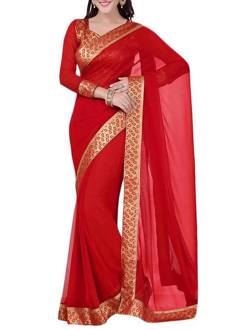 red chiffon saree - 10527560 - Very Small Image - 1