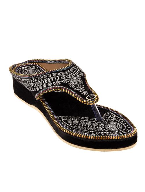 black,silver fabric ethnic sandals - 10539635 - Very Small Image - 1