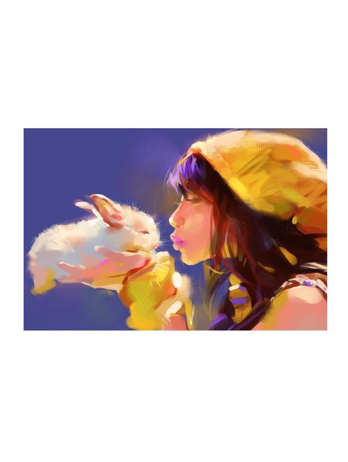 girl with rabbit art poster - 10539772 - Very Small Image - 1