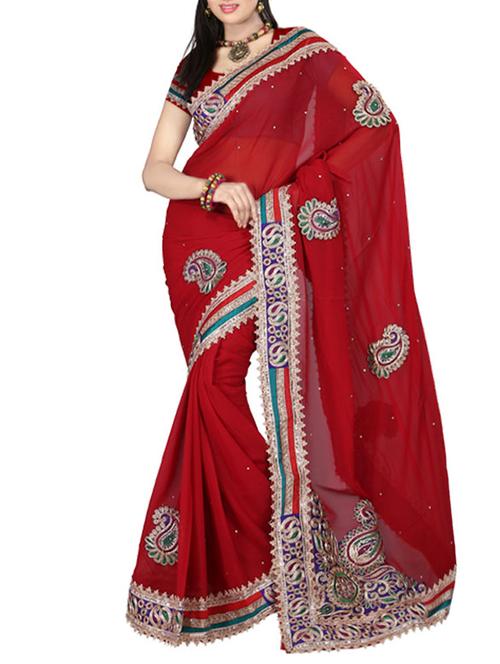 red art silk saree - 10541086 - Very Small Image - 1
