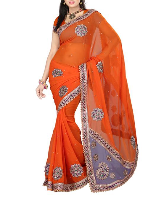 orange art silk saree - 10541090 - Very Small Image - 1