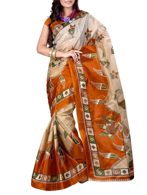 orange art silk saree - 10541356 - Very Small Image - 1