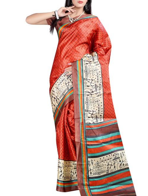 orange art silk saree - 10541477 - Very Small Image - 1