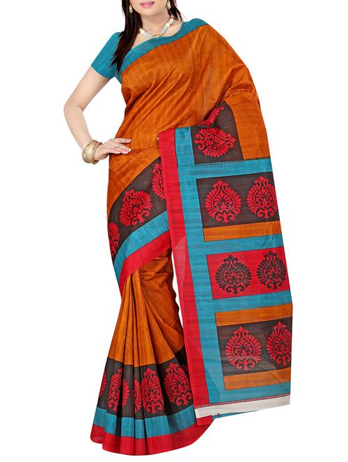orange art silk saree - 10541719 - Very Small Image - 1