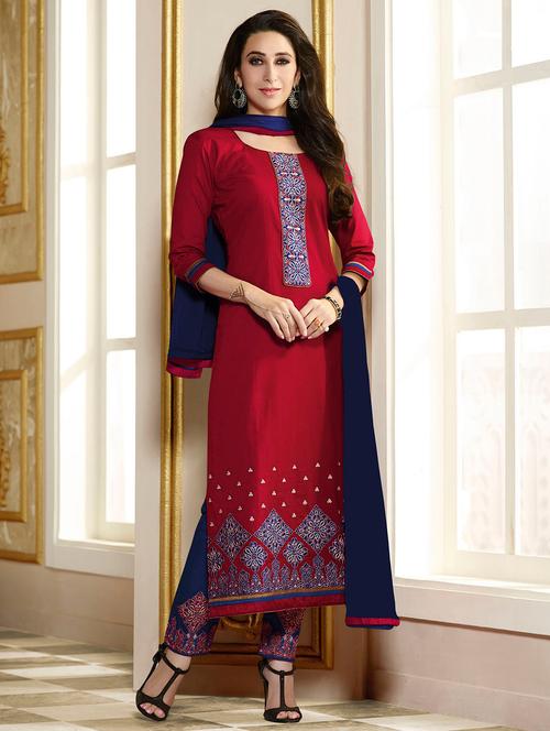 red embroidered unstitched suit - 10543267 - Very Small Image - 1