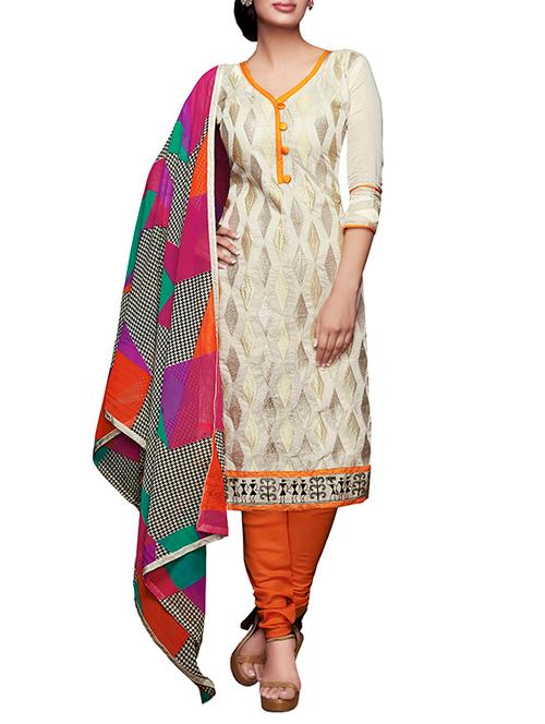 cream chanderi cotton unstitched suit - 10543269 - Very Small Image - 1