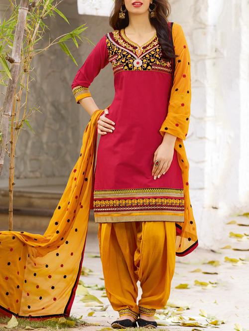 red cotton unstitched suit - 10543276 - Very Small Image - 1