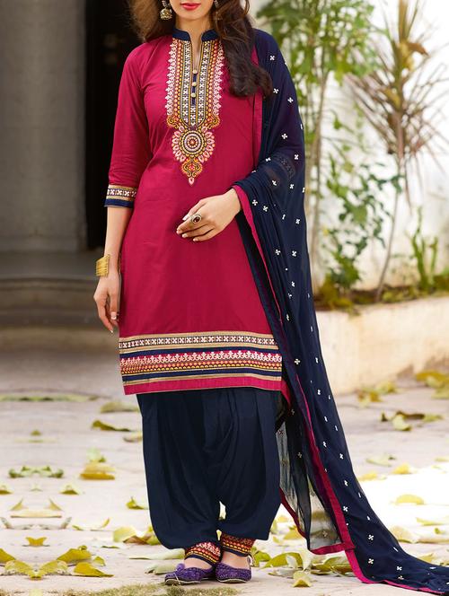 red cotton unstitched suit - 10543277 - Very Small Image - 1
