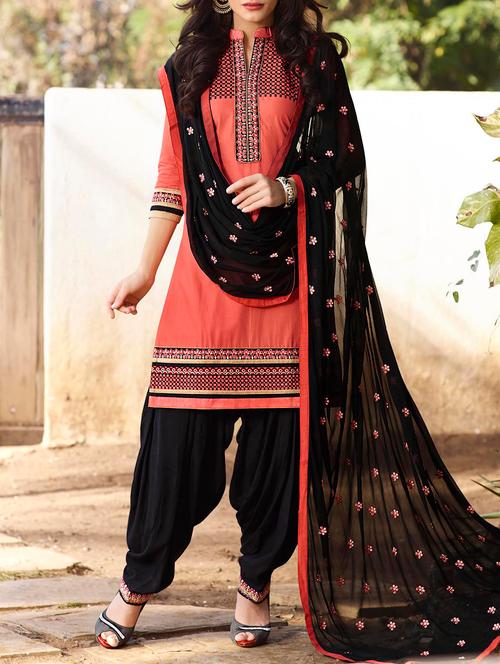 peach cotton unstitched suit - 10543289 - Very Small Image - 1