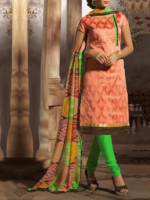 orange chanderi cotton unstitched suit - 10543295 - Very Small Image - 1