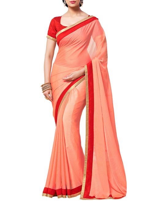 orange georgette saree - 10543324 - Very Small Image - 1