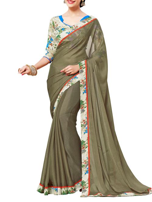 olive green georgette saree - 10543328 - Very Small Image - 1