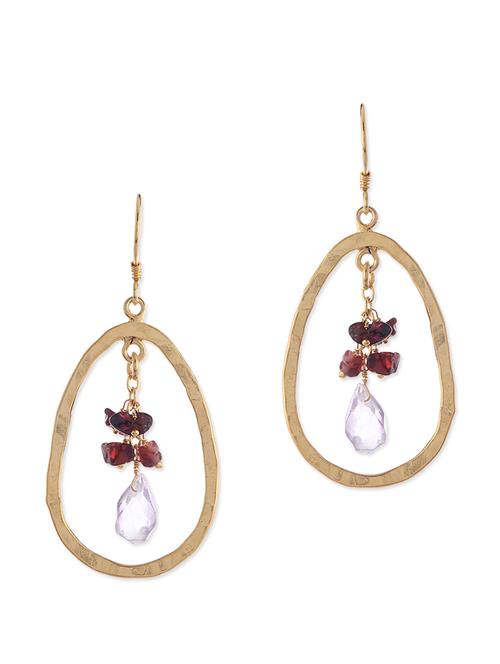 amethyst and garnet accented oval gold plated drop earrings - 10543359 - Very Small Image - 1