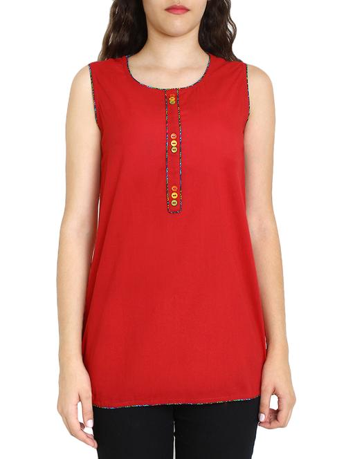 red cotton kurti - 10544144 - Very Small Image - 1