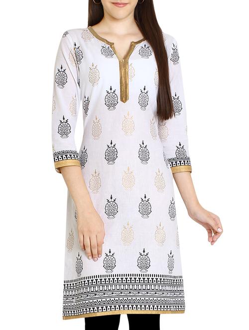white,blue cotton kurta - 10544152 - Very Small Image - 1