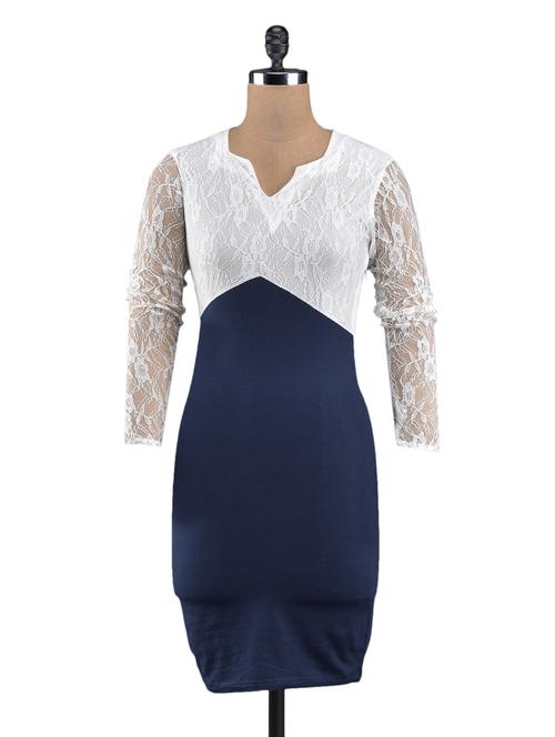 lacy full sleeve color block dress - 1054702 - Very Small Image - 1