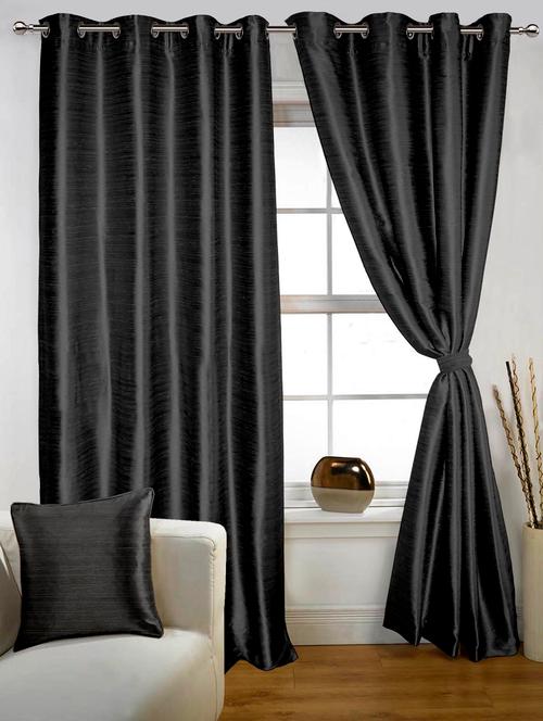 lushomes black twinkle star curtain with blackout lining with 8 eyelets for doors - 10550751 - Very Small Image - 1