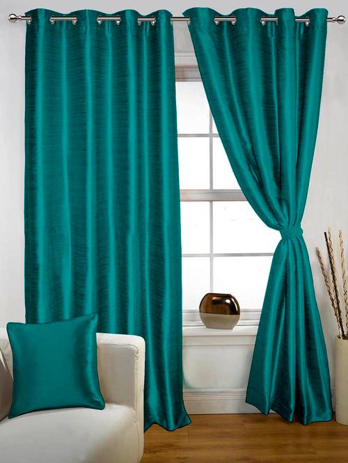 lushomes turquoise twinkle star curtain with blackout lining with 8 eyelets for long door - 10550757 - Very Small Image - 1