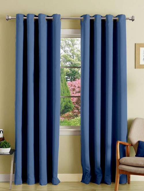 lushomes plain blue polyester blackout curtains with 8 metal eyelets for door - 10550772 - Very Small Image - 1