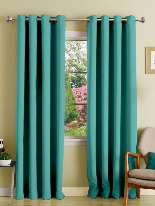 lushomes plain blue stone polyester blackout curtains with 8 metal eyelets for door - 10550777 - Very Small Image - 1