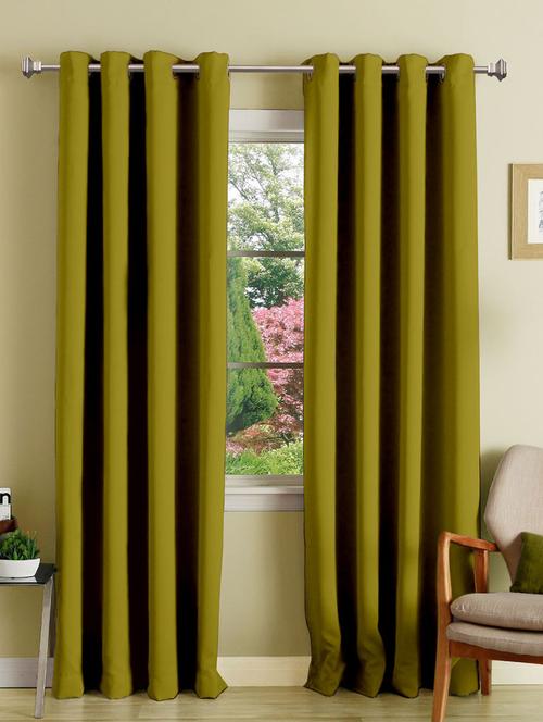 lushomes plain ginger polyester blackout curtains with 8 metal eyelets for long door - 10550797 - Very Small Image - 1