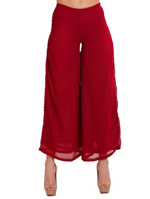 maroon poly cotton palazzos - 10551085 - Very Small Image - 1