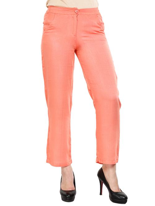 orange viscose trousers - 10551087 - Very Small Image - 1