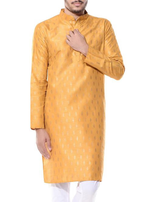 yellow dupion printed long kurta - 10551781 - Very Small Image - 1