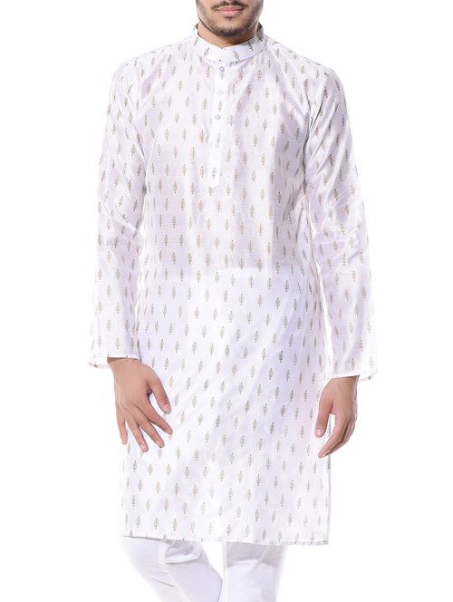 white dupion printed long kurta - 10551787 - Very Small Image - 1
