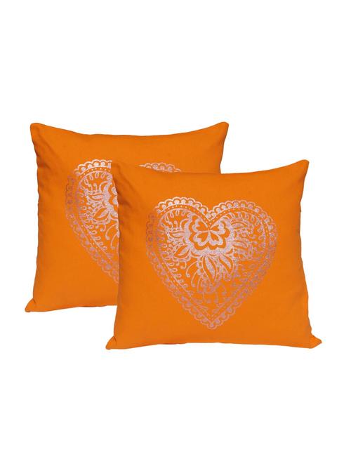 lushomes dark orange cushion covers with silver foil print (pack of 2) - 10551895 - Very Small Image - 1