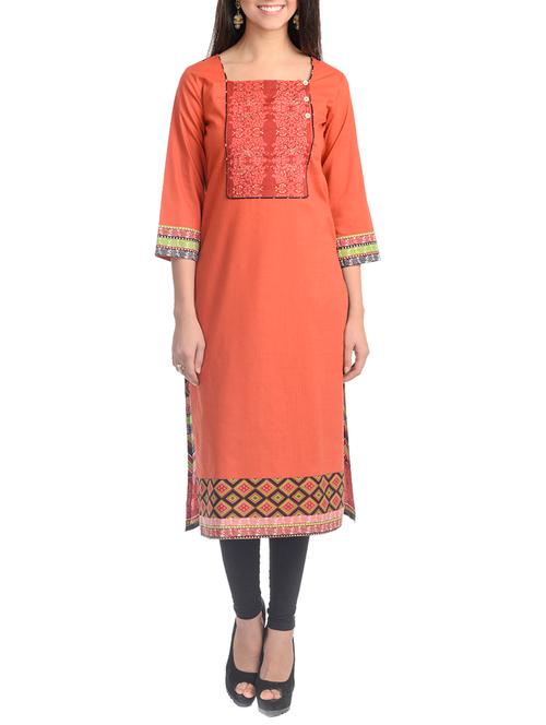 orange cotton anarkali kurta - 10554586 - Very Small Image - 1