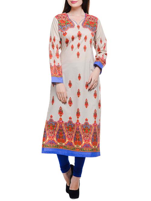 cream cotton anarkali kurta - 10554602 - Very Small Image - 1