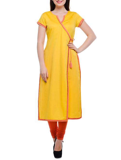 yellow cotton anarkali kurta - 10554613 - Very Small Image - 1