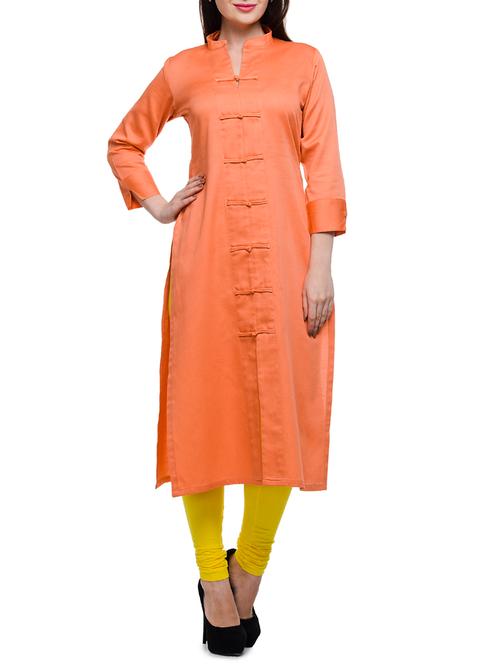 orange cotton anarkali kurta - 10554614 - Very Small Image - 1