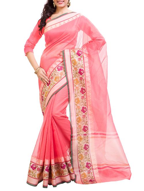 pink net saree - 10554632 - Very Small Image - 1
