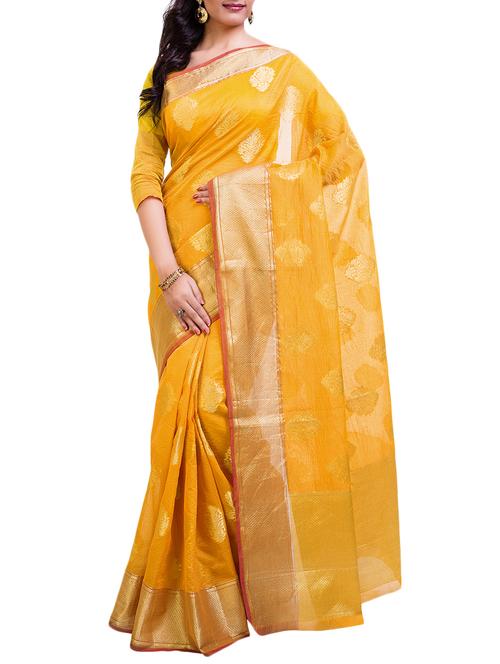 yellow net saree - 10554639 - Very Small Image - 1