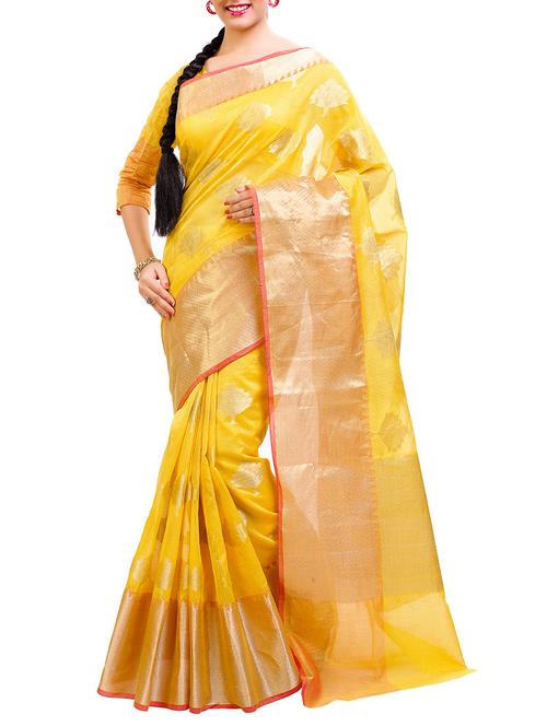 yellow net saree - 10554640 - Very Small Image - 1