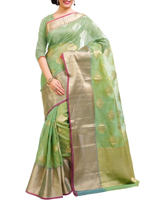 green cotton saree - 10554642 - Very Small Image - 1