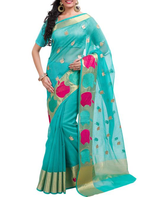 green cotton saree - 10554651 - Very Small Image - 1