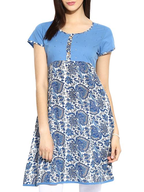 blue cotton aline kurta - 10554727 - Very Small Image - 1
