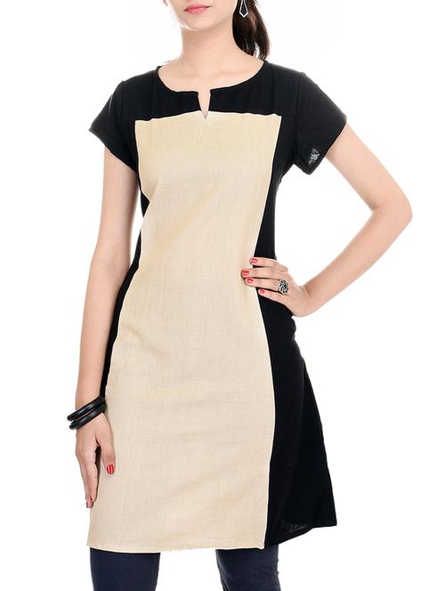 cotton flux solid black,cream color kurta - 10556578 - Very Small Image - 1