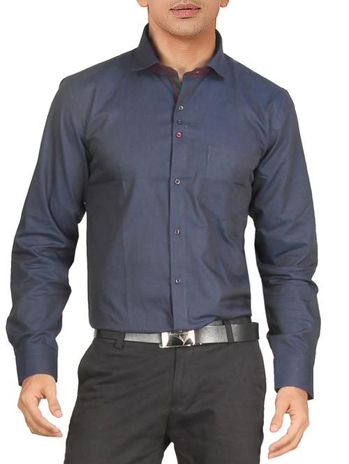 dark blue cotton casual shirt - 10557060 - Very Small Image - 1