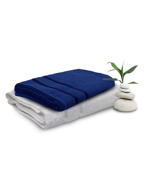 story @ home 2pc 100% cotton navy & white bath towel 1 pc for men & 1 pc for women - 10560635 - Very Small Image - 1