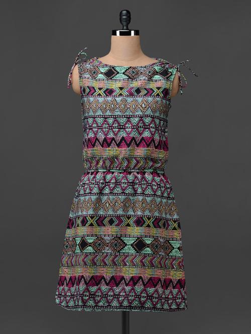 aztec printed sleeveless polycrepe dress - 1056081 - Very Small Image - 1