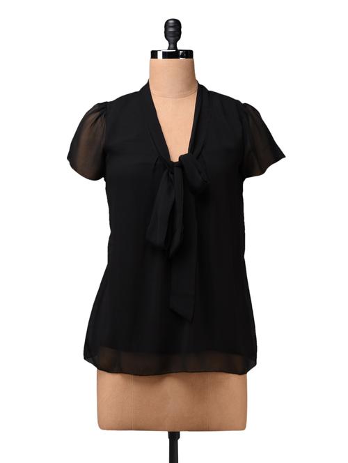 plain sheer mega sleeves georgette top - 1056286 - Very Small Image - 1