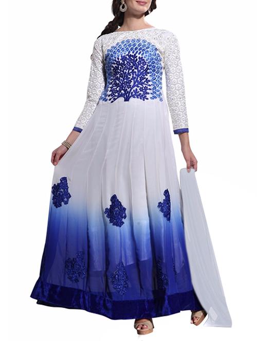 white and blue georgette semistitched suit - 10568666 - Very Small Image - 1