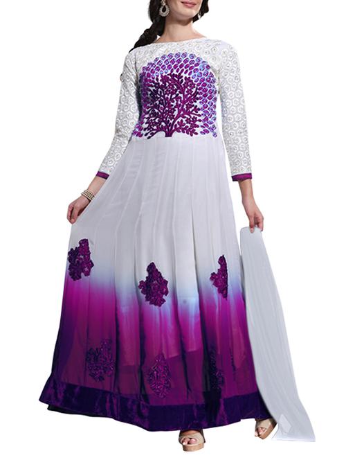 white and purple georgette semistitched suit - 10568667 - Very Small Image - 1