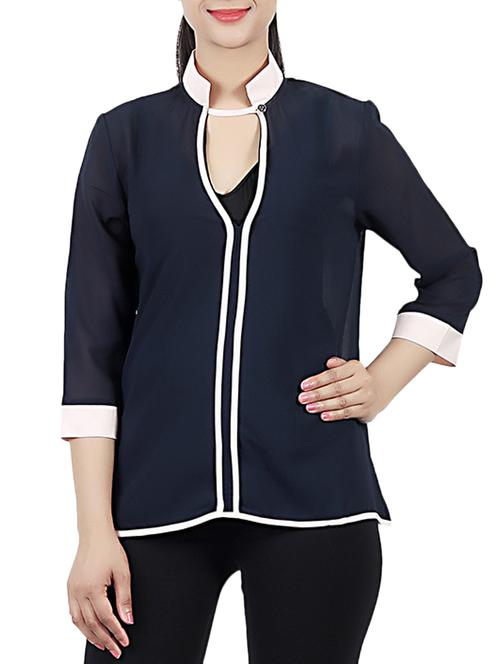 navy blue georgette top - 10569925 - Very Small Image - 1