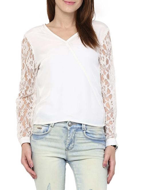 cream crepe top - 10570517 - Very Small Image - 1